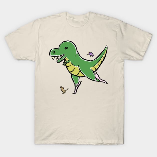 Tyrannosaurus Dinosaur Dino Ballerina Dance Cartoon Cute Character T-Shirt by Squeeb Creative